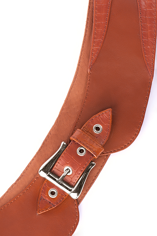 Terracotta orange women's dress belt, matching pumps and bags. Made to measure. Top view - Florence KOOIJMAN